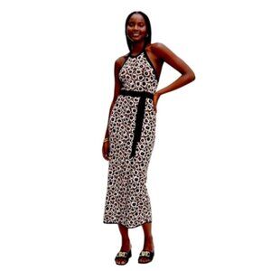 Diane Von Furstenberg Leopard Print Halter Sweater Maxi Dress With Black Trim Si